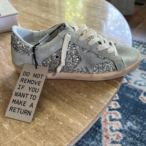 Golden Goose Super-Star sneakers in silver glitter ice gray suede star & inserts